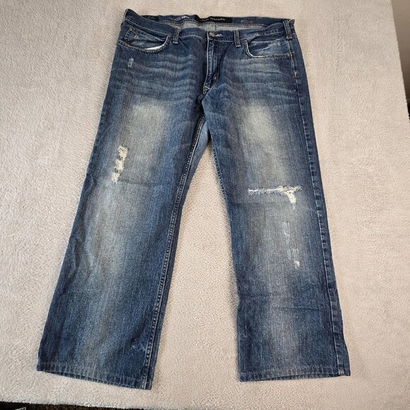 Marc Anthony Jeans Mens 40x32 Blue Distressed Denim Slim Fit Straight Leg Pants - Picture 1 of 14